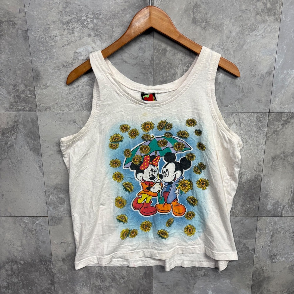 Vintage 90s Mickey Unlimited Jerry Leigh Tank Top Mickey Minnie Sunflower White